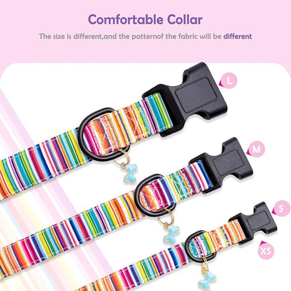 Faygarsle Dog Collar for Small Medium Large Dogs Cute Colorful Puppy Collars for Female Dogs Pinstripe Patterned Pet Collars for Summer Spring Wedding Puppy Girl Dog Collar XS