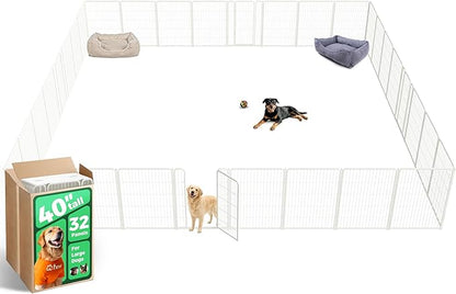 FXW Homeplus Unleashed Indoor Dog Playpen - Stress-Free and Safe Play, Heavy Duty 40 Inch 32 Panels Dog Pen for Medium and Large Dogs, White│Patented
