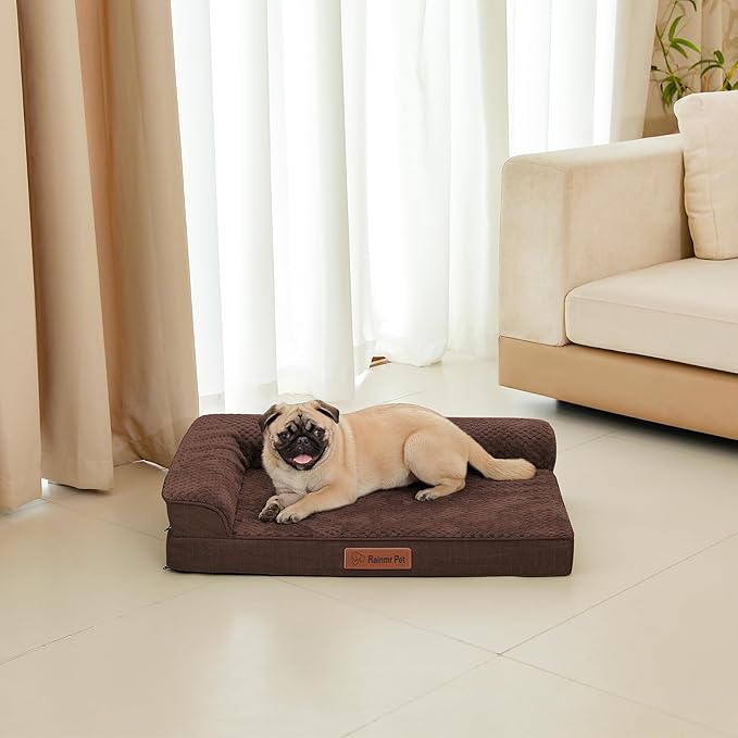 Rainmr Orthopedic Dog Bed for Small and Medium Dogs, Memory Foam Pet Bed with Washable Removable Cover, Nonskid Bottom, Waterproof, for Indoor, Outdoor, Crate ＆ Car Use, 30x20x6 Inches, Brown Grey