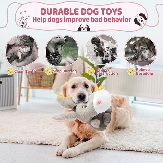 JKW Stuffed Animal Donkey Pet Toys, Plush Squeaky Donkey Puppy Toys, Cute Toys for Small Dogs, Grey, 8 Inch