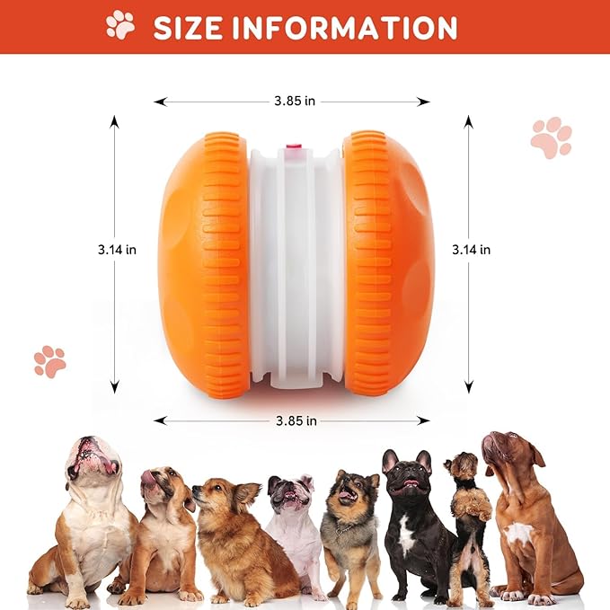 QGI Interactive Dog Toys, Random Path Electric Automatic Moving and Rolling Dogs Toy with Rope for Small Medium Large Dogs, Motion-Activated Dog Stimulation Toy for Boredom Relief (Orange)