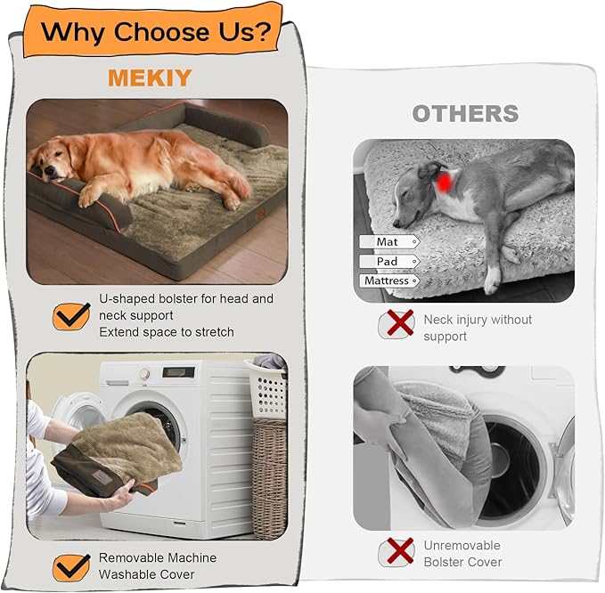 Orthopedic Large Dog Bed Washable: Brown Gaint Size Dog Beds with Removable Washable Cover, XXXL Large Orthopedic Sofa for Big Pet Dogs