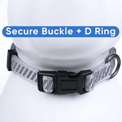 Pawtitas Reflective Dog Collar Reflective Thread Reflective Dog Collar Personalized Name Phone Number Adjustable Collar for Small Dogs Small Puppy Grey Dog Collar Extra Small Breeds