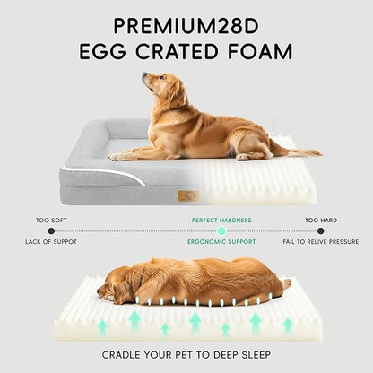 Homemate Dog Bed Large Sized Dog: 42x30 inch Orthopedic Large Dogs Bed XL Outdoor Pet Cat Bed Sofa Supplies with Toy Dogs Crate Pad Couch with Removable Washable Cover & Non-Slip Botton Light Grey