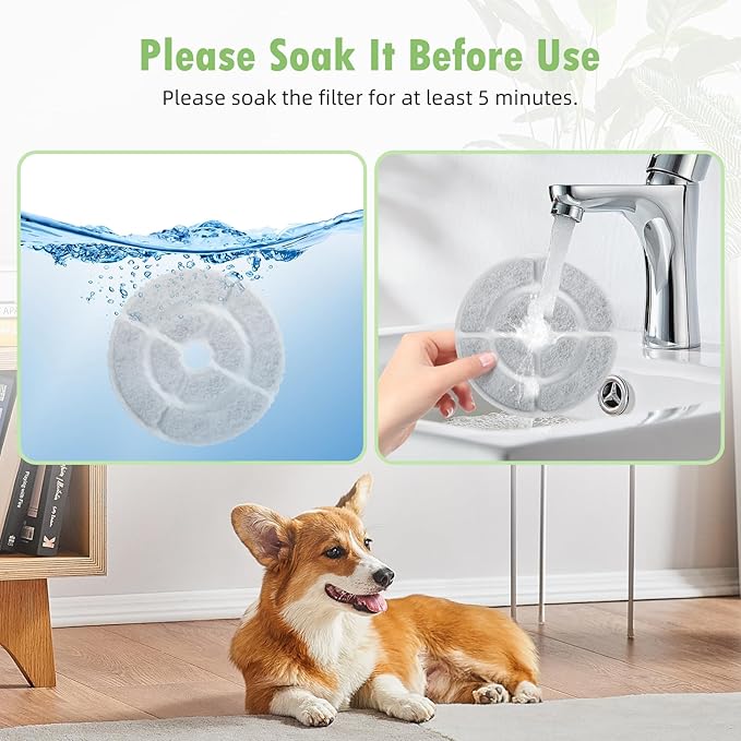 12 Pack 7" Activated Carbon Filters for SIBAYS 2.5GAL/9.5L Dog Water Fountain, 18cm Large Size Filters and Sponges for Kastty 9L Large Dog Water Fountains, 12 Pack Filters + 12 Pack Sponges