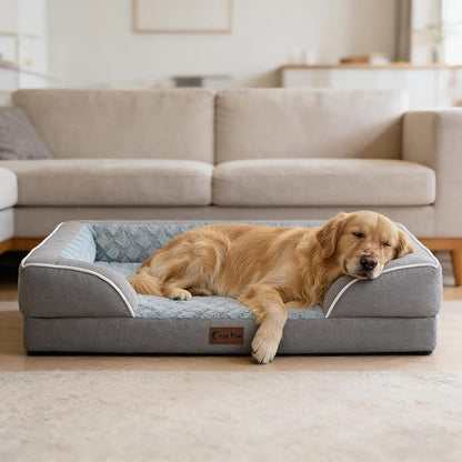Casa Paw Orthopedic XL Dog Beds, Waterproof Memory Foam Big Bolster Pet Bed for Extra Large Sized Dogs 45x35Inch, Non-Slip Bottom and Egg-Crate Foam Dog Couch Bed with Washable Removable Cover, Grey
