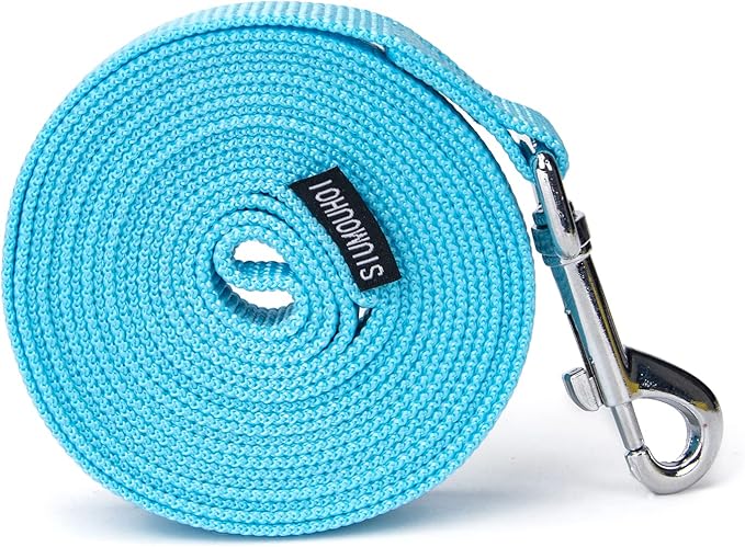Siumouhoi Strong Durable Nylon Dog Training Leash, 1 Inch Wide Traction Rope, 6 ft 10ft 15ft Long, for Small and Medium Dog (Mint Blue, 15 Feet)