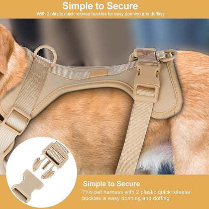 No Pull Lightweight Dog Harness: Adjustable Durable Breathable Mesh Pet Vest Harness with Soft & Comfortable Cushion, for Small Medium Large Dogs (S, Sand Color)