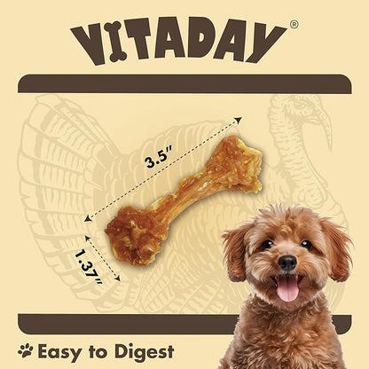 VITADAY Turkey Tendons for Dogs, All Natural, Healthy Dog Treats, Long Lasting, Hypoallergenic Dog Chews, Rawhide Free, USA-Sourced, for Small Dogs, Bone (S), 4 Count Pack