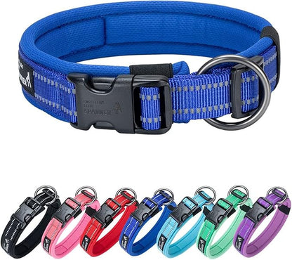 EXCELLENT ELITE SPANKER Reflective Dog Collar Classic Soft Padded Breathable Nylon Adjustable Pet Collar with Quick Release Buckle for Boy Girl Male Female Small Medium Large Dogs Training(Blue-XL)