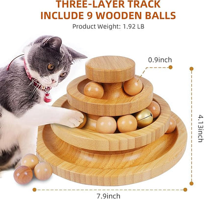 DoogCat Cat Ball Track Toy,Kitty Toys Roller,3-Level Ball Tower with 9 Removable Balls,Interactive Cat Toy, DIY Circle Fun Toy for Kitten Mental Physical Exercise - Medium Size