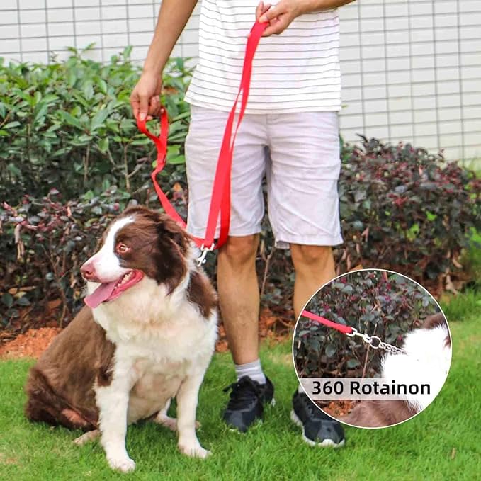 AMAGOOD 6 FT Puppy/Dog Leash, Strong and Durable Traditional Style Leash with Easy to Use Collar Hook, Great for Small, Medium and Large Dogs (3/4 in x 6 ft, Black and Red (2-Pack))