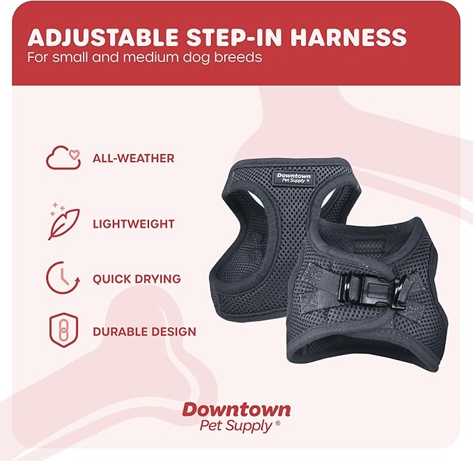 Downtown Pet Supply Step-in Dog Harness – No Pull, Adjustable Padded Mesh with Reflective Trim, Secure Buckle Strap – Comfortable & Breathable Small Dog Harness, Small, Charcoal