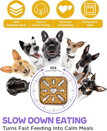 2-Pack Slow Feeder Dog Bowls with Non-Slip Mat, Stainless Steel Slow Feeder for Small & Medium Dogs, 2.5 Cups Pet Bowl for Slows Down Eating, Dishwasher Safe, Anti-Gulping Dog Bowl