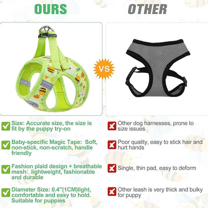 BEAUTYZOO Step in Dog Harness and Leash Set,Reflective Dog Harness No Pull No Choke Puppy Harness for Small Medium Large Dogs Cats,Soft Padded Mesh Vest Harnesses for Girl and Boy Pets, Bee S