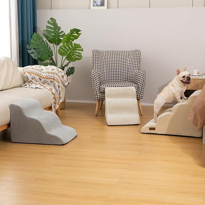 Aodisman Dog Stairs for High Bed,5 Step Dog Ramp for Small and Medium Dogs,Pet Stairs with Non-Slip Bottom for Puppy, Older Cat,Indoor Pet Steps,Comfort,Durable,22.4" H,Light Grey