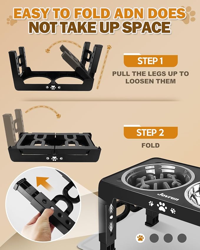 Elevated Dog Bowls, Dog Feeder with 1*Stainless Steel Dishes & 1*Slow Feeder Bowl, 5 Heights Adjustable Raised Stand for Medium Large, Food Dishes with Non-Slip Feet