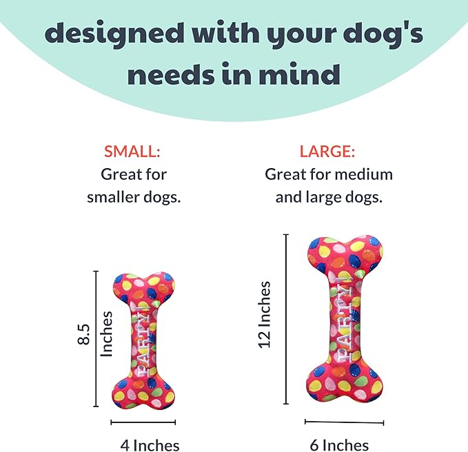 Huxley & Kent for Dogs | Party Time Pink Bone (Small) | Birthday Power Plush Dog Toy with Squeaker