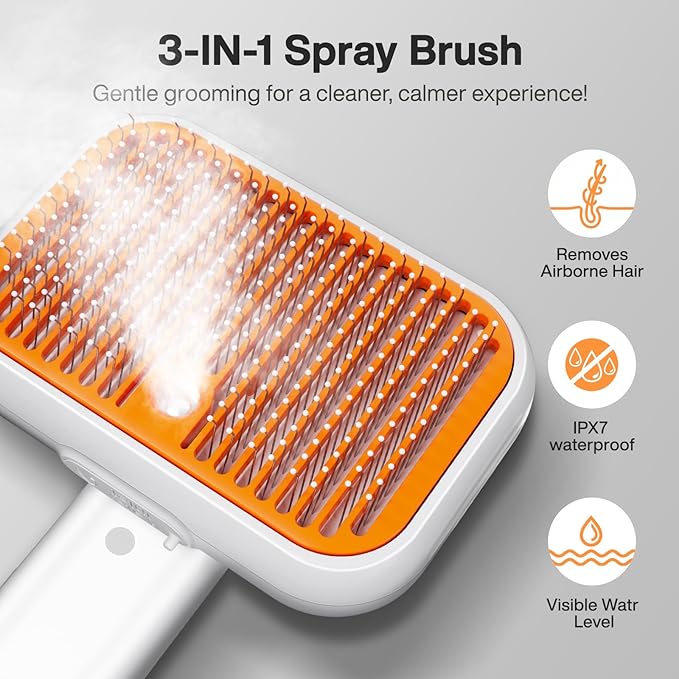Dog & Cat Deshedding Brush: 3-in-1 Adjustable Spray & Cold Mist Grooming Tool for Detangling, Bathing & Deshedding - Anti-Static, Self-Cleaning, Softens Coat for Long/Short Haired & Water-Averse Pets