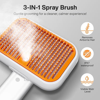 Dog & Cat Deshedding Brush: 3-in-1 Adjustable Spray & Cold Mist Grooming Tool for Detangling, Bathing & Deshedding - Anti-Static, Self-Cleaning, Softens Coat for Long/Short Haired & Water-Averse Pets