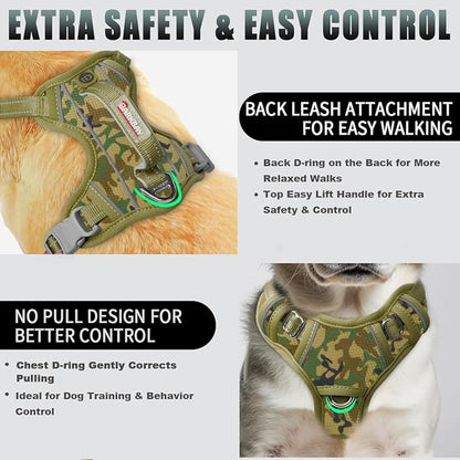 BARKBAY No Pull Dog Harness Large Reflective Dog Harness with Front Clip and Easy Control Handle for Walking Training Running with ID tag Pocket(Camo,XS)