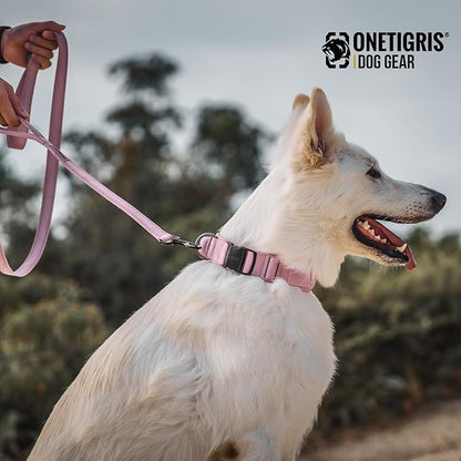 OneTigris Tough Dog Collars, Tactical Dog Collar with Handle, Milltary Adjustable Dog Collar with Heavy Duty Metal Buckle for Training (Medium,Pink)