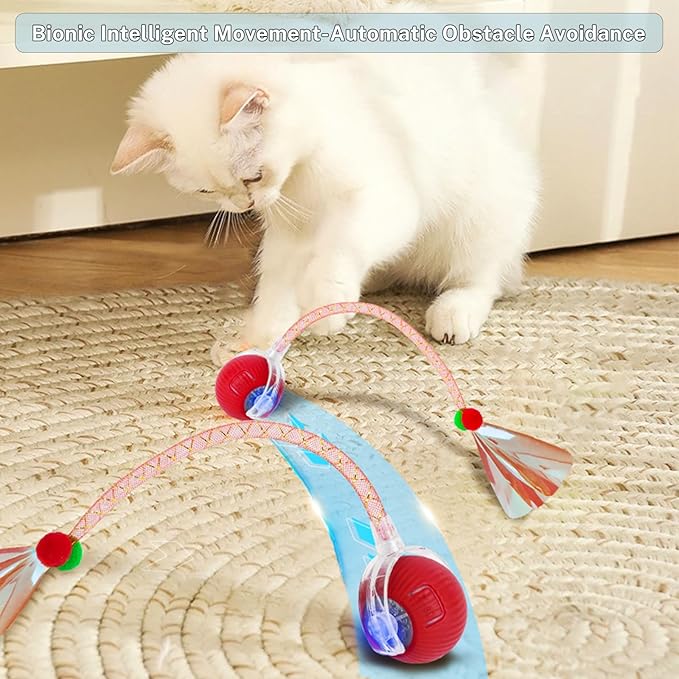Yaruiguang New Upgraded Cat Ball Toy - Speedy Tail 2.0 Cat Toy, Interactive Cat Toy Ball, Stimulating Toys and Juguetes para Gatos, Cat Toys for Bored Indoor (Red)