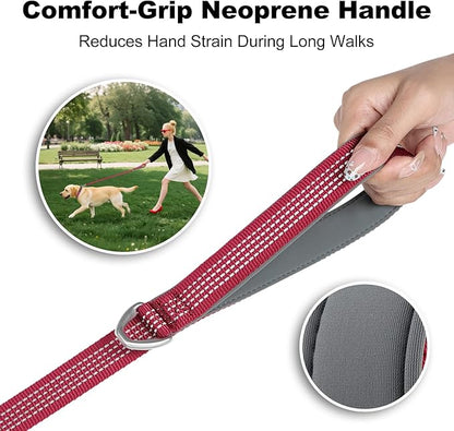 Plutus Pet Heavy Duty Dog Leash with Lockable Aluminum Carabiner, 4/6 Feet Long, Double-Sided Reflective Nylon, Padded Handle, for Puppy, Small, Medium and Large Dogs (Burgundy Red, 4/5" x 4')