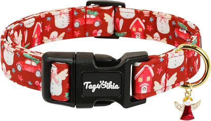 Christmas Dog Collar for Medium Dogs, Adjustable Red Small Dog Collars with Snowman Pattern, Cute Dog Christmas Collar for Dogs, Winter Holiday Dog Collar for Girl Boy Dog-M