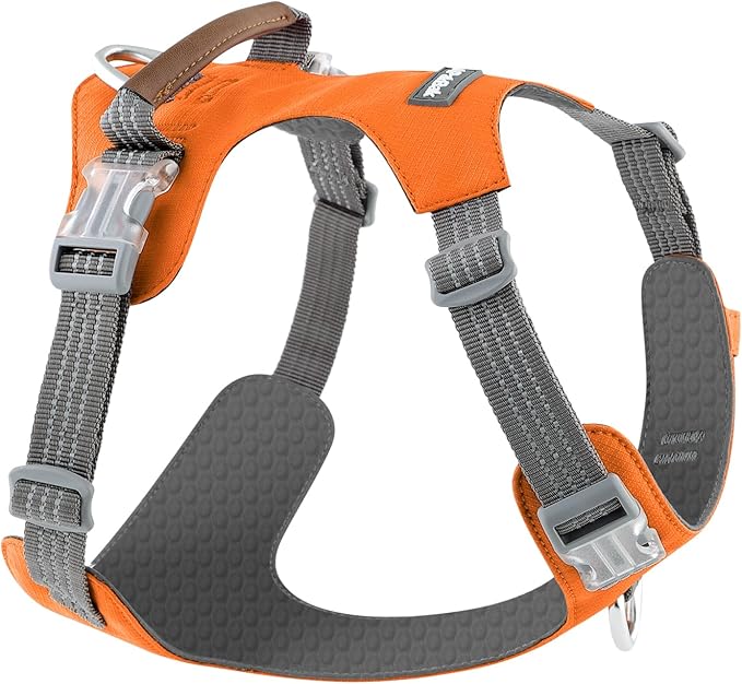 ApakBak No Pull Dog Harness – Adjustable Reflective Nylon Vest for Small Medium Large Dogs, Escape Proof Training Harness with Leather Control Handle, Lightweight Aluminum Hardware (Orange, XL)
