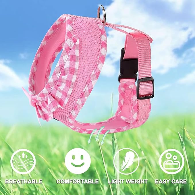 SuperBuddy Upgraded Soft Mesh Dog Harness, Super Breathable Lightweight Pet Harnesses for Puppy Dogs Outdoor Walking, Pink and Purple Dog Harness Set Packing -Medium
