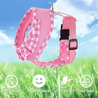 SuperBuddy Upgraded Soft Mesh Dog Harness, Super Breathable Lightweight Pet Harnesses for Puppy Dogs Outdoor Walking, Pink and Purple Dog Harness Set Packing -Medium