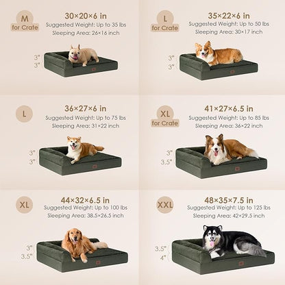 EHEYCIGA Extra Large Dog Bed Othorpedic, Memory Foam XL Dog Bed with Washable Removable Cover, Waterproof Pet Sofa Couch XLarge Size Dogs with Nonskid Bottom, 44x32x6.5, Dark Green