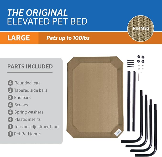 Coolaroo Original Elevated Dog Bed - Breathable Off-The-Ground Pet Bed with Cooling Fabric, Joint Relief & Moisture-Resistant Fabric, 100% Recyclable, Easy Clean, Nutmeg, Large