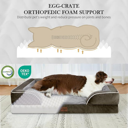 Comfort Expression Orthopedic Dog Bed for Medium Dogs 28x19 Inch, Waterproof Egg Crate Foam Medium Pet Bed with Removable Bolsters, Dog Couch with Washable Cover & Non-Slip Bottom, Dark Green