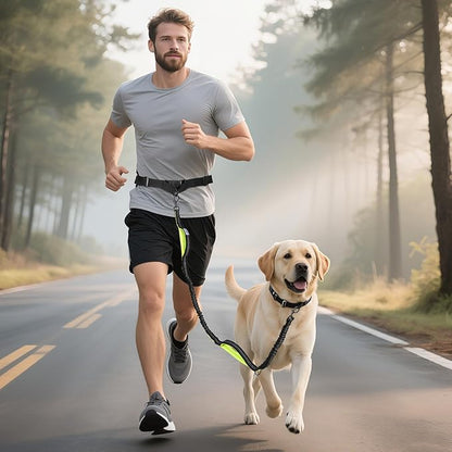 Hands Free Dog Leash for Medium Large Dogs, Waist Support Padded Bungee Dog Running Leash with Reflective Stitching for Walks, Jogging, Running, Hiking, and Dog Training