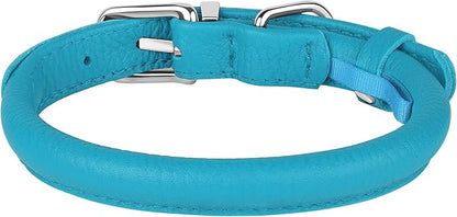 OOPSDOGGY Rolled Leather Dog Collar Soft Roll Collars for Small Medium Large Dogs Puppy (Blue, XXL, 20"-24")