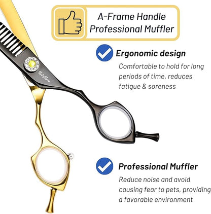7.5in 25° Curved Thinning Shears for Dog Grooming Scissors, High-end Dog Trimming Scissors, 35 Teeth Chunker, Japan VG10 Steel Sharp, Ergonomic Professional Pet Shears for Dogs Cats Face Paws Groomer