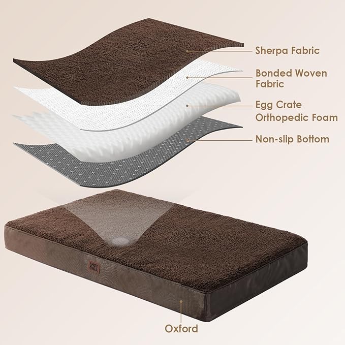 EHEYCIGA Orthopedic XL Dog Beds for Extra Large Dogs with Removable Washable Cover, Brown, 44x32