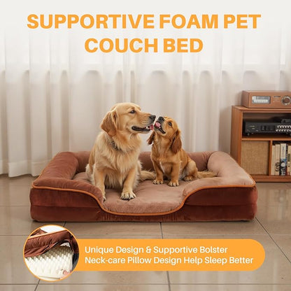 NEWBULIG 42x32 Inch Orthopedic Dog Bed Large Sized, Dog Couch/Sofa Bed with Washable Cover, Waterproof, Memory Foam, Soft Fluffy Surface