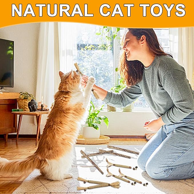 lenpestia Silvervine Chew Sticks for Cats 10 Pcs Cat Chew Toy Natural Cat Chew Toy Silver Vine Sticks Teeth Cleaning Teething Toys for Bored Indoor Cats