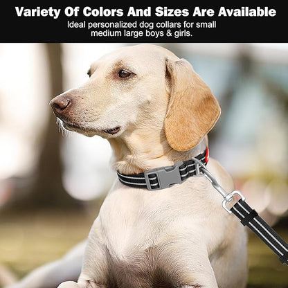 Tacwild Adjustable Reflective Dog Collar, Puppy Collar with D-Ring Buckle - Durable Safety Nylon Dog Collars for Large Dogs (Black-L)