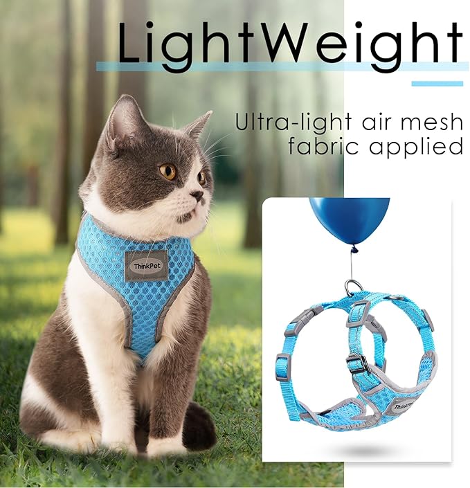 ThinkPet Reflective Breathable Soft Air Mesh No Pull Puppy Choke Free Over Head Vest Harness for Puppy Small Medium Dogs and Cats(Light Blue, XS)