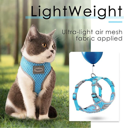 ThinkPet Reflective Breathable Soft Air Mesh No Pull Puppy Choke Free Over Head Vest Harness for Puppy Small Medium Dogs and Cats(Light Blue, XS)