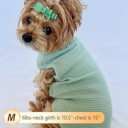 KYEESE 2Pack Dog Shirts Waffle for Small Dogs Stretchy Dog T-Shirts Lightweight Tank Top Sleeveless Vest Breathable Cat Shirt, Medium, Green+Grey