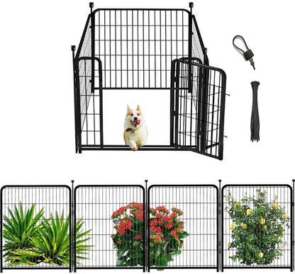 Getlay Dog Playpen 32 inch(H) 4 Panels Dog Fence Outdoor for Yard. Metal Dog Pen Heavy Duty Pet Puppy Exercise Pen for Rv Camping Garden Yard, Wide Door Low Threshold Dog Fence Total 8.9 Ft(L)