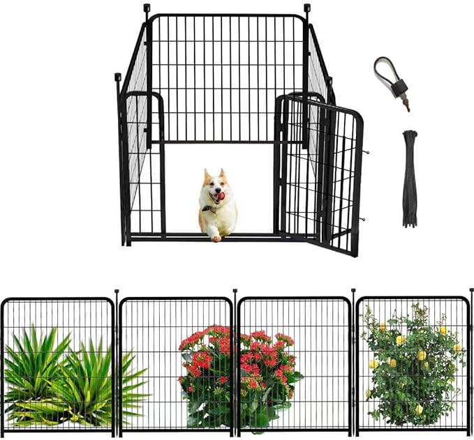 Getlay Dog Playpen 36inch 4 Panels, Puppy Playpen Indoors, Dog Fences Outdoor for Yard, Wide Door Low Threshold Garden Fencing for Medium/Large Pets. Black Pens Total 8.9 Ft(L)