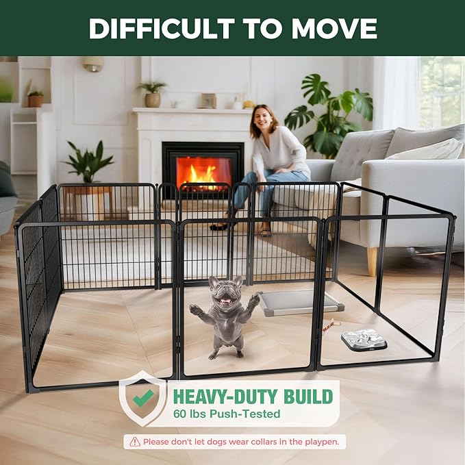 FXW Acrylic & Wire Mesh Indoor Dog Playpen, Heavy Duty 32 Inch 10 Panels Metal Dog Pen for Small and Medium Dogs, Black│Patented