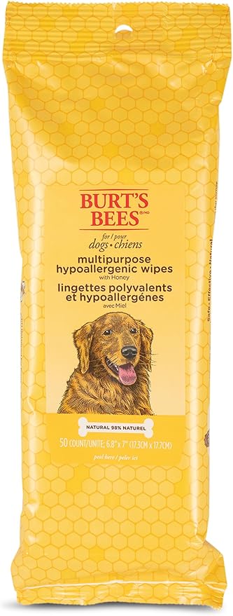 Burt's Bees for Pets Multipurpose Dog Wipes with with Honey, 98% Natural Origin Formulas, Hypoallergenic Dogs Wipe, Canine Cleaning Sheets for Paws and Butt, 2pk, 50ct