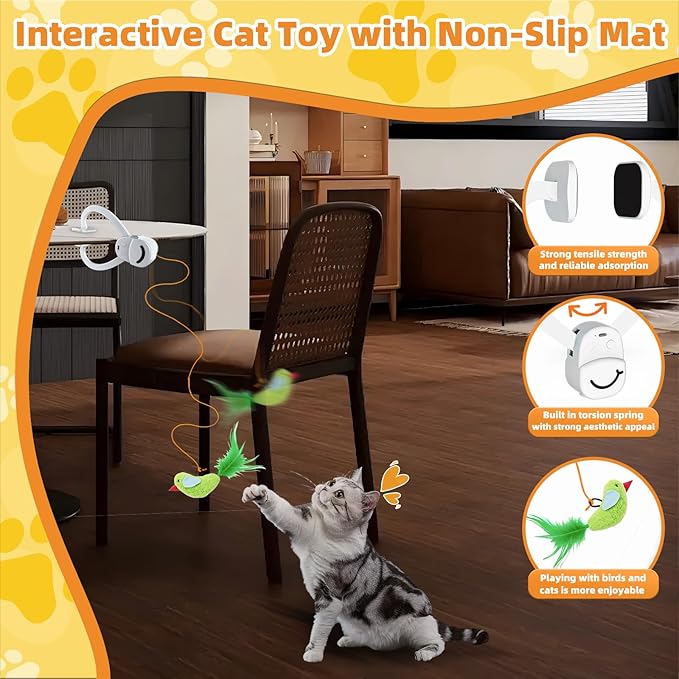 CATPICK Interactive Cat Toys for Indoor Cats Automatic Electric Flying Bird Feather Mouse Toy - Best Kitten & Adult Cat Enrichment Mouse cat Toy Hanging Electric Kitty Toys for Bored Cats